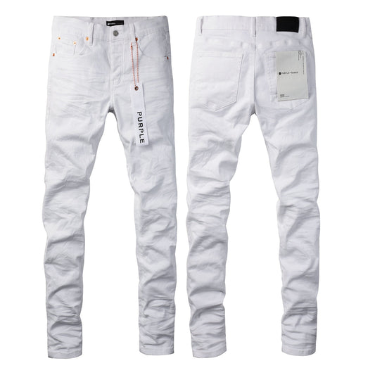 Men Streetwear Skinny Jeans White Wash with Minimalist Textured Finish 9024