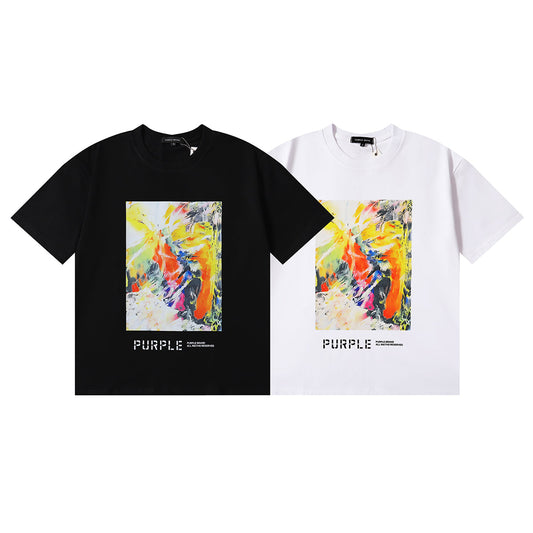 Men Streetwear Tee Black & White with Purple Brand Van Gogh-Inspired Vibrant Abstract